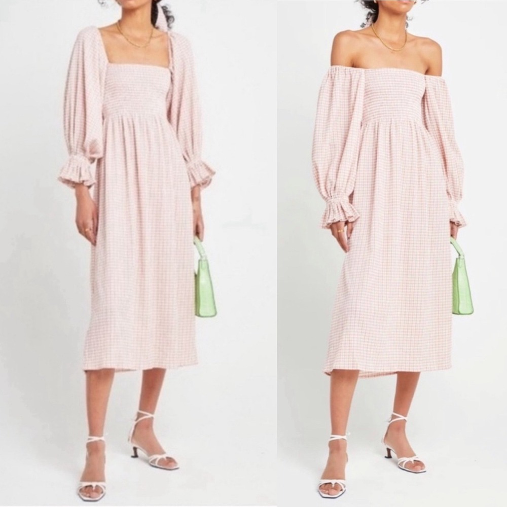 O.P.T. Athena Midi Dress Gingham Cream‎ Mauve Size Small